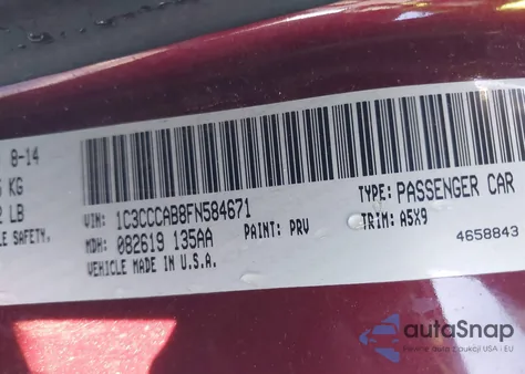 2015 Chrysler 200 Limited z USA, uszkodzony, nr VIN 1C3CCCAB8FN584671